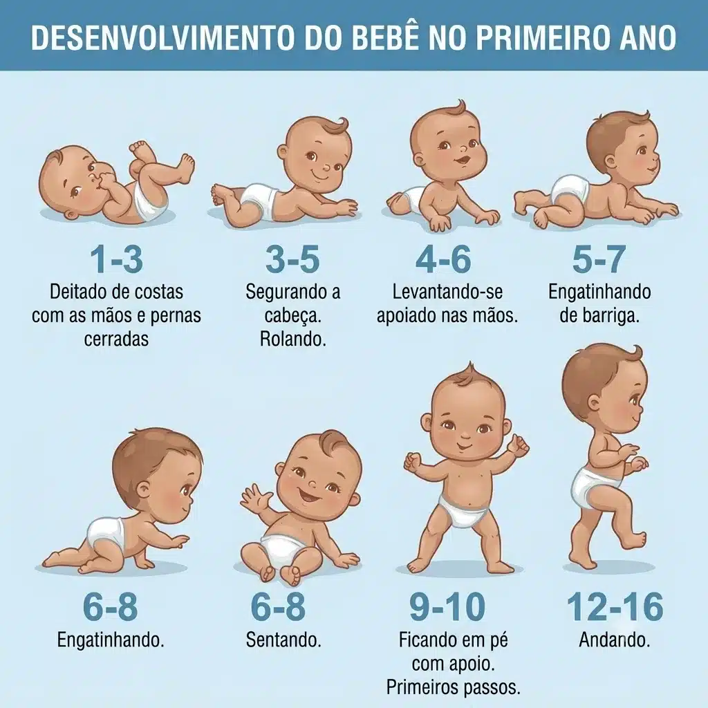 Linha do tempo dos atrasos no desenvolvimento infantil, mostrando a progressão normal e possíveis sinais de alerta de atrasos no desenvolvimento em crianças.