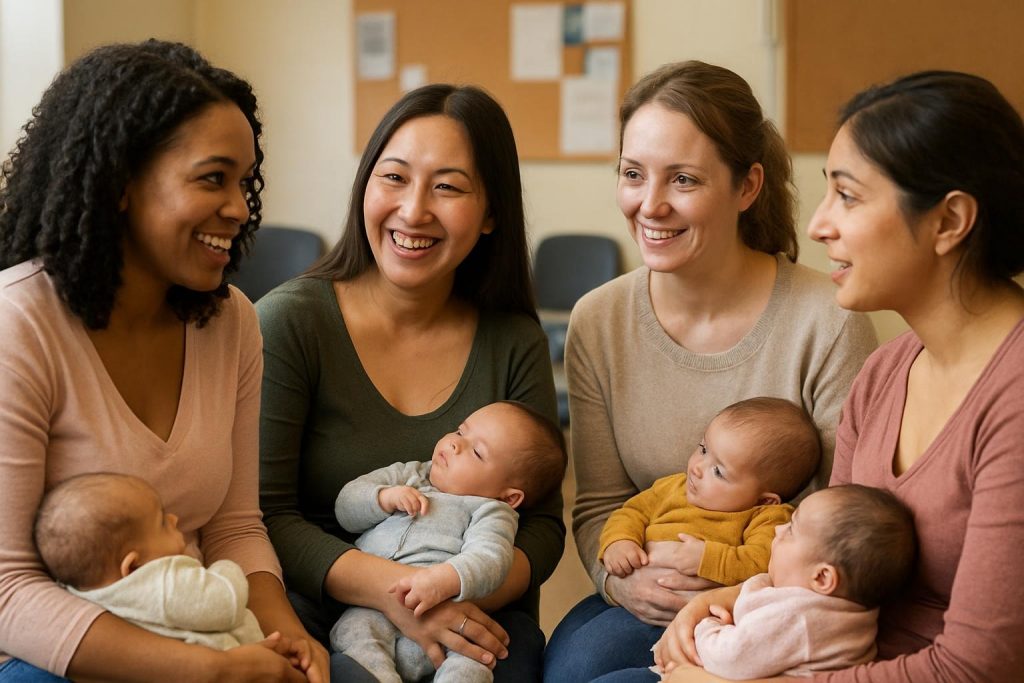 Mulheres em grupo, apoiando umas às outras desejando se reconhecer como alguém especial diante de uma crise de identidade como mãe