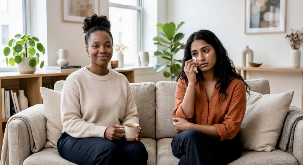 Representação visual dos contrastes emocionais das diferenças entre baby blues vs depressão pós-parto.