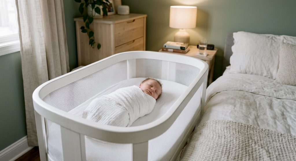 bebê enrolado em swaddle dormindo tranquilamente para reduzir o reflexo de Moro