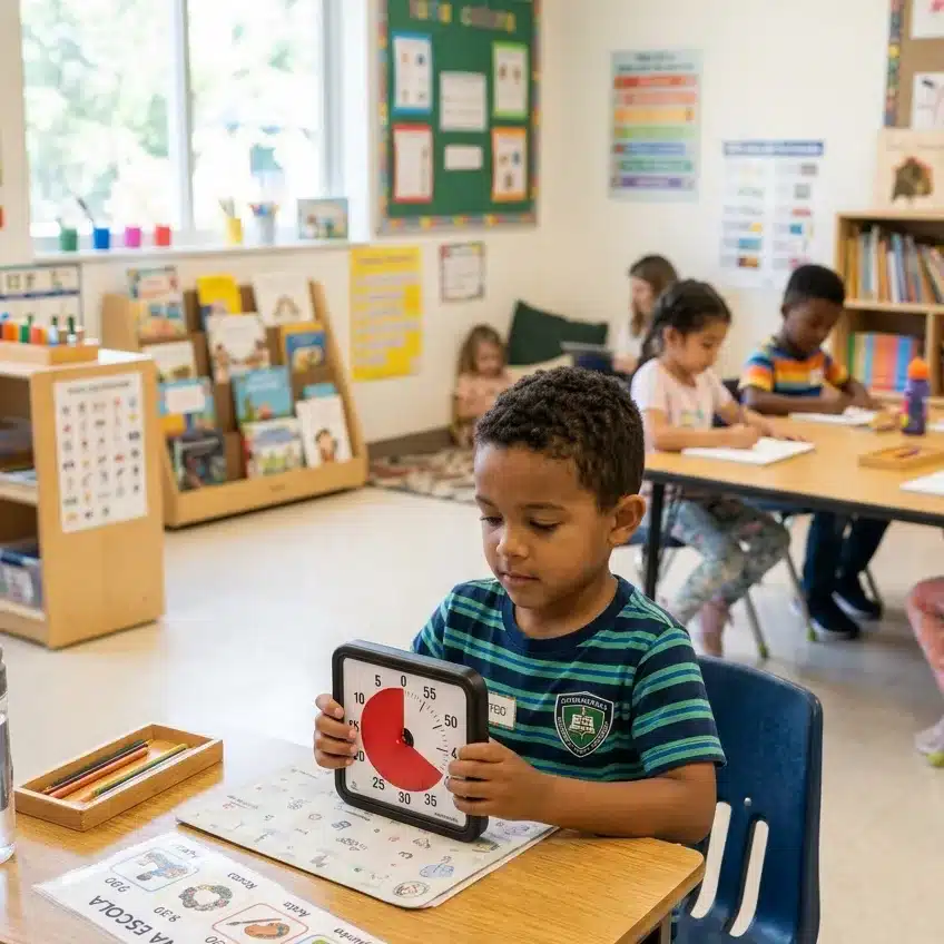 adaptações em sala de aula para autismo com temporizador visual na carteira