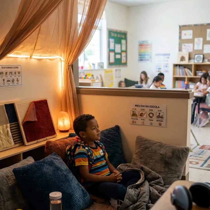 cantinho da calma na sala, estratégias escolares fundamentais para crianças autistas